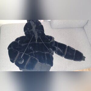 Faux Fur Fluffy Winter Puffer Pom poms fur fuzzy coat jacket zip up fluffy y2k